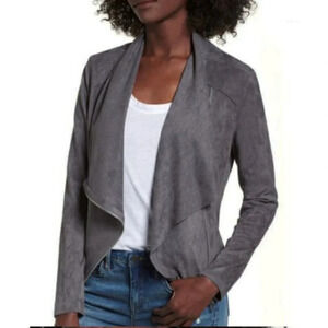 Blank NYC Motorcycle Jacket Faux Suede Drape Front Gray Medium